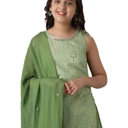 Aurelia Kids Green Printed Kurta with Sharara & Dupatta image 5