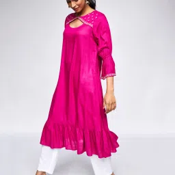 global desi Wine Solid Trapese Kurta image 1