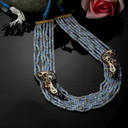 Dugran By Dugristyle Blue & Maroon Layered Pearls Necklace-image-12