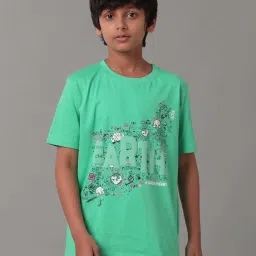 Under Fourteen Only Kids Green Cotton Printed T-Shirt image 1