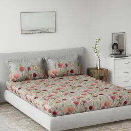 DDecor Floral Pink 145 TC Cotton King Bedsheet with 2 Pillow Covers-image-0