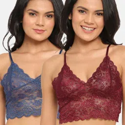 N-Gal Maroon & NavyBlue Lace Work Bralette Bras - Pack Of 2 image 1