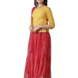 Aurelia Kids Yellow & Red Embroidered Top with Skirt & Dupatta image 3