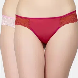 N-Gal Red & Pink Lace Work Bikini Panties - Pack Of 2 image 1