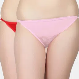N-Gal Pink & Red Lace Work Panties - Pack Of 2 image 1