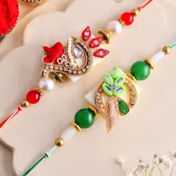 Aapno Rajasthan Multi Handpicked Traditional Pearl Zardosi Casual Rakhi with Roli Chawal & Greetings Card-picture-13