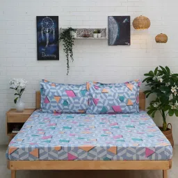 Ariana Blue Microfibre 120 TC Queen Bedsheet with 2 Pillow Covers image 1