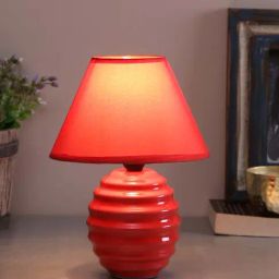 Tayhaa Red Ceramic Table Lamp with Shade - Set of 1-picture-34