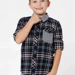 Kate & Oscar Kids Blue & Grey Cotton Chequered Full Sleeves Shirt-picture-23