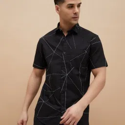 Code By Lifestyle Black Slim Fit Printed Shirt image 1