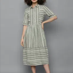 Allen Solly Green Striped A-Line Dress-image-68