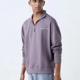 nuon men Nuon by Westside Mauve Relaxed-Fit Cotton-Blend Quarter-Zip Sweatshirt-picture-22