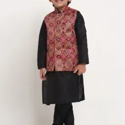 Benstoke Kids Black & Rust Red Printed Full Sleeves Kurta Set-image-7