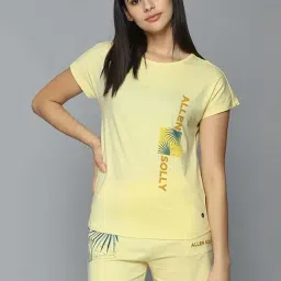 Allen Solly Yellow Cotton Printed T-Shirt Short Set-image-4
