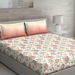 GM Red & White Cotton 150 TC Super King Size Bedsheet With 2 Pillow Cover image 1