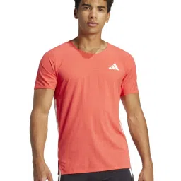 Adidas Red Slim Fit Self Pattern Sports T-Shirt image 1