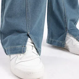 glitchez Men Urban Cool Wide Leg Mid-Rise Light Fade Panelling Slit Jeans image 5