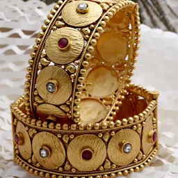 Karatcart Antique Gold-Plated Rajwadi Temple Bangles for Women - Set of 2 image 1