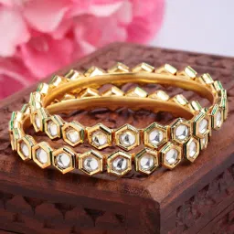 Karatcart Antique Kundan Gold-Plated Rajwadi Bangles for Women - Set of 2 image 1