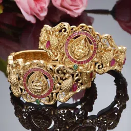 Karatcart Antique Gold-Plated Mata Laxmi Design Rajwadi Temple Bangles for Women - Set of 2 image 1