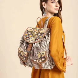 Sangria Women Striped Embellished Backpack-image-28
