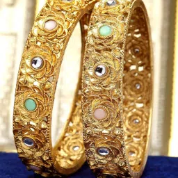 Karatcart Gold-Plated Floral Design Multicolor Stone Studded Bangles for Women - Set of 2 image 1