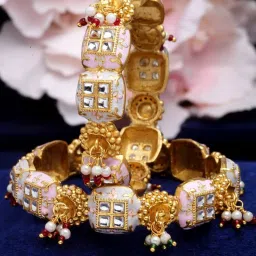 Karatcart Gold-Plated Pink and Grey Meena Bangles Set for Women - Set of 2 image 1