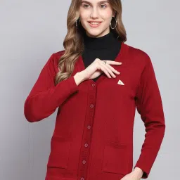 Monte Carlo Maroon Regular Fit Sweaters image 1