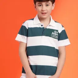 Lil Tomatoes Kids Teal Blue & White Striped Polo T-Shirt-image-88