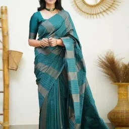 Anjaneya Sarees Green Silk Woven Saree With Unstitched Blouse image 1