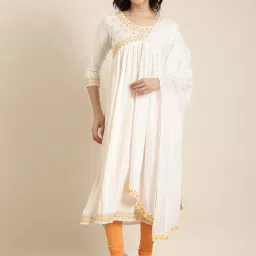 showoffff SHOWOFF Off White Embroidered Kurta With Dupatta image 1