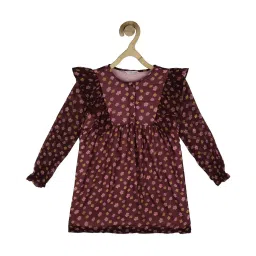 Peter England Kids Maroon Floral Print Full Sleeves Dress image 1
