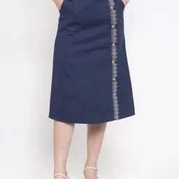 Global Republic Navy Embroidered Below Knee Skirt image 1