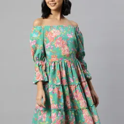 Melon by PlusS Green Floral Print A-Line Dress image 1