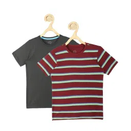 Peter England Kids Maroon & Grey Striped T-Shirt (Pack Of 2) image 1