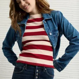 American Eagle Red Regular Fit Striped T-Shirt-image-91