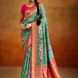Elora Leaf Green Silk Woven Saree With Unstitched Blouse image 1