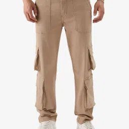 The Souled Store Dark Beige Regular Fit Cargo Jeans image 1