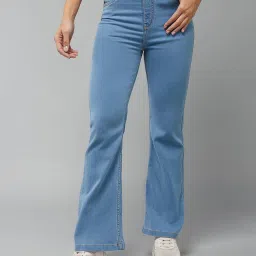 DOLCE CRUDO Blue Denim Relaxed Fit High Rise Bootcut Jeans image 1