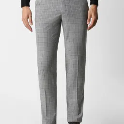 Van Heusen Grey Slim Fit Checks Trousers image 1