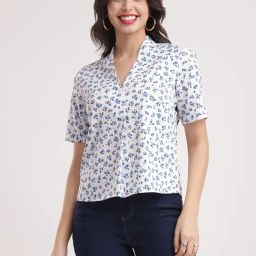 Fablestreet Blue & White Floral Print Top-picture-6
