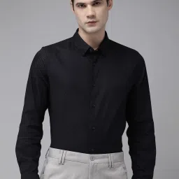 The Bear House Navy Slim Fit Self Design Shirt image 1