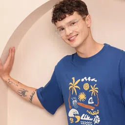 Mast & Harbour Conversational Print Drop-Sleeves Pure Cotton Oversized T-shirt-picture-40