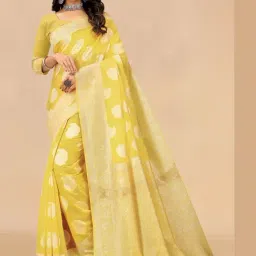 Satrani Yellow Woven Saree With Unstitched Blouse-image-33
