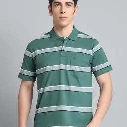 Monte Carlo Green Regular Fit Striped Polo T-Shirt image 1