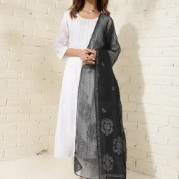 Fabindia Black Embroidered Dupatta image 1