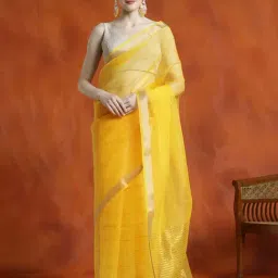 Jaipur Kurti Yellow Woven Saree With Unstitched Blouse-picture-16