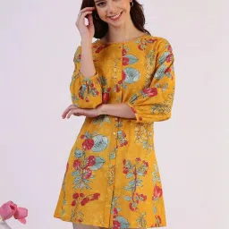 W Yellow Pure Cotton Regular Fit Printed Kurtis image 1