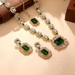 Atasi International Gold-Plated Emerlad Stone Studded Jewellery Set-picture-21