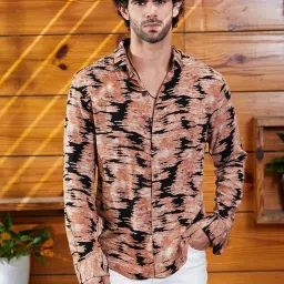 Campus Sutra Black & Peach Regular Fit Abstract Shirt image 1